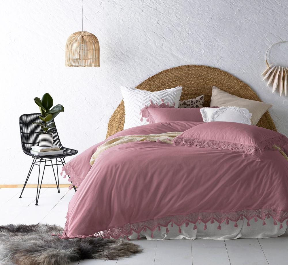 Vintage Design Homeware Gypsy Tassel Washed Cotton Quilt Cover Set (Smokey Rose) King Buy