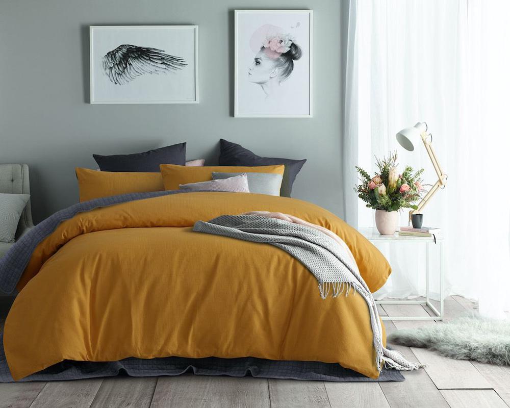 Accessorize Bedroom Collection Waffle Cotton Quilt Cover Set (Ochre