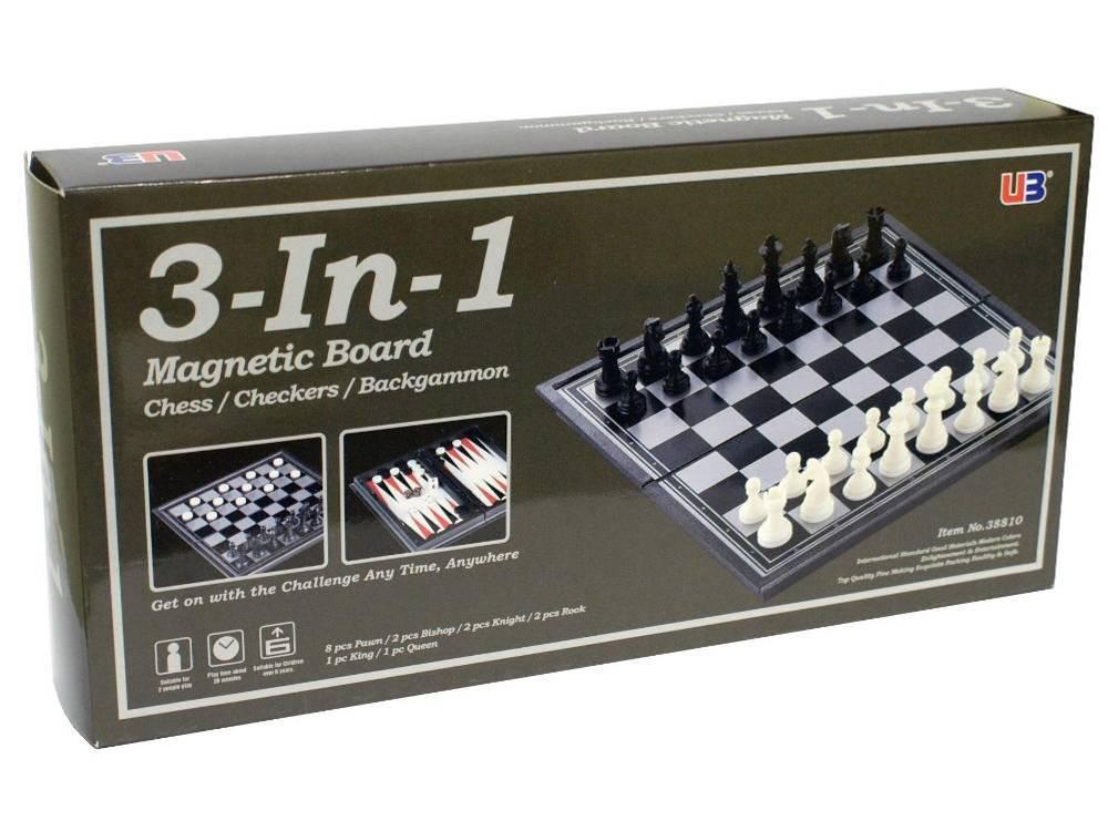 Ubon 3-in-1 Magnetic Board - Chess/Checkers/Backgammon, 9331863001783