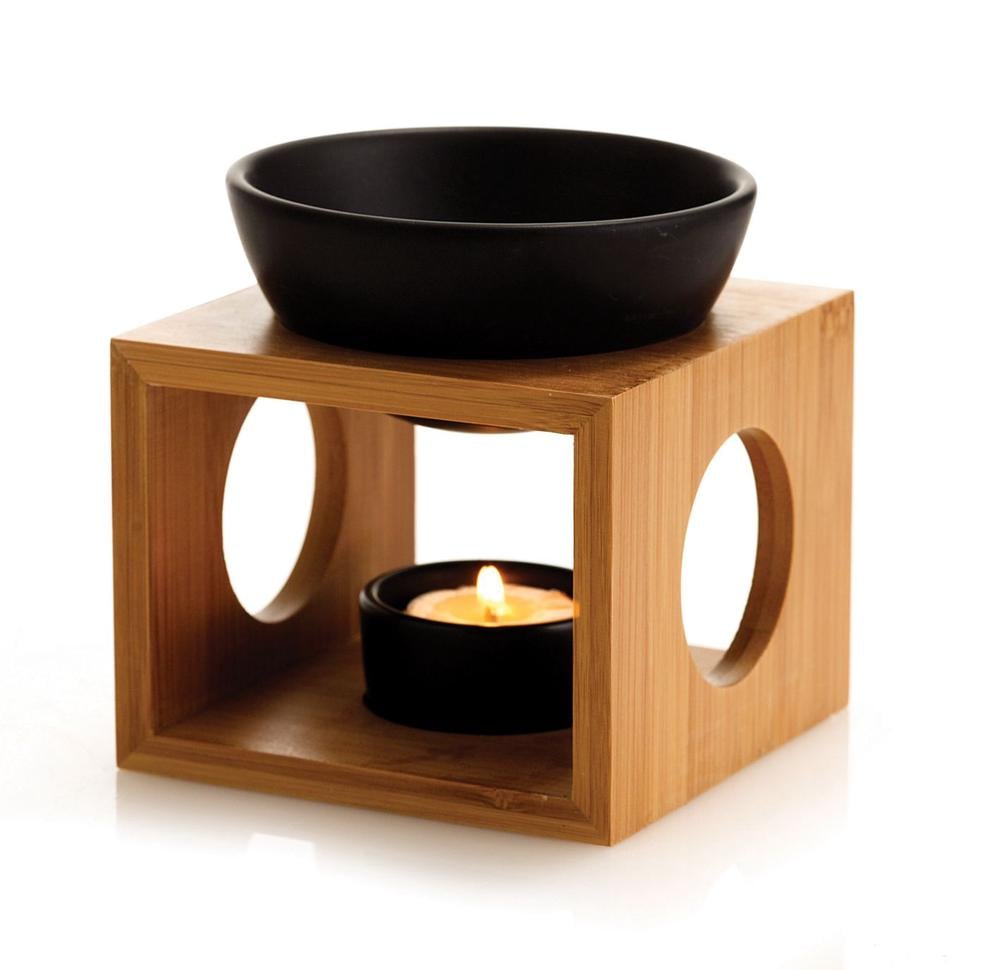 Casa Uno Oil Burner Set With Bamboo Holder Ceramic Wood White Black ...