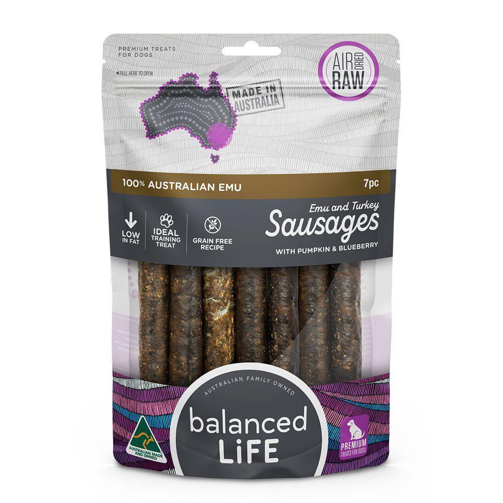 Balanced Life Emu Turkey Pumpkin & Blueberry Sausage Dog Treat, 7 Piece