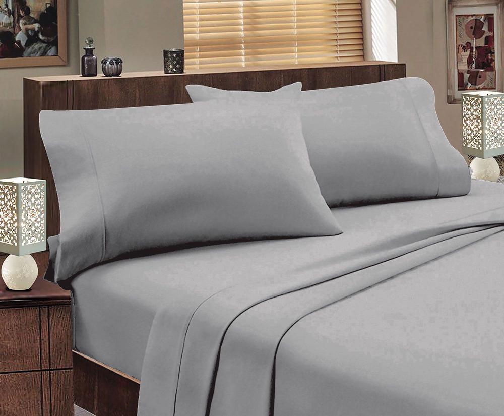 Jenny Mclean Abrazo Flannelette 175GSM Cotton Sheet Set (Silver) Mega