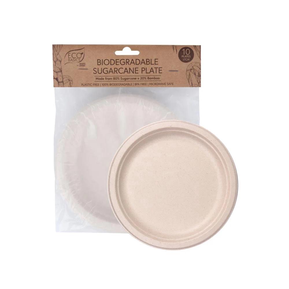 Biodegradable Sugarcane Plate, 10pcs - 17cm, 9333544008074