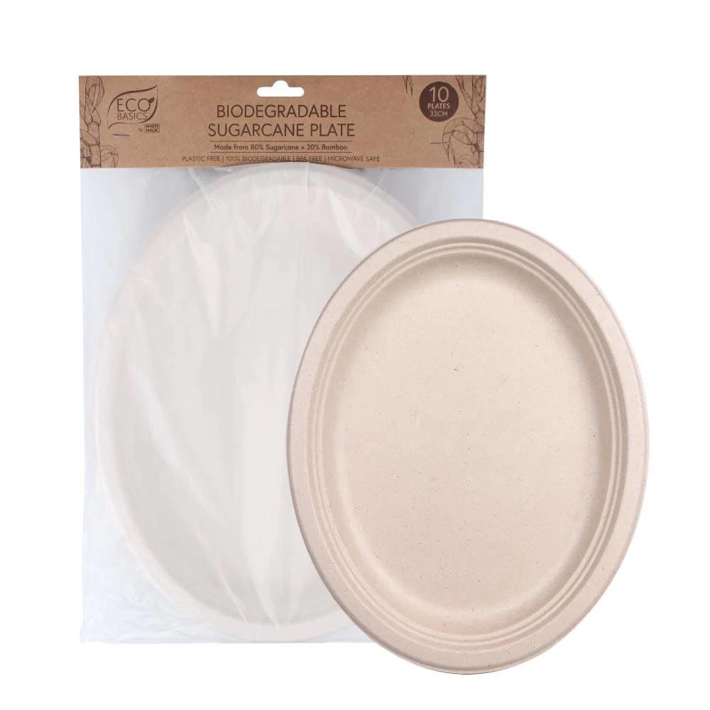 Biodegradable Sugarcane Plate, 10pcs - 32cm, 9333544008098