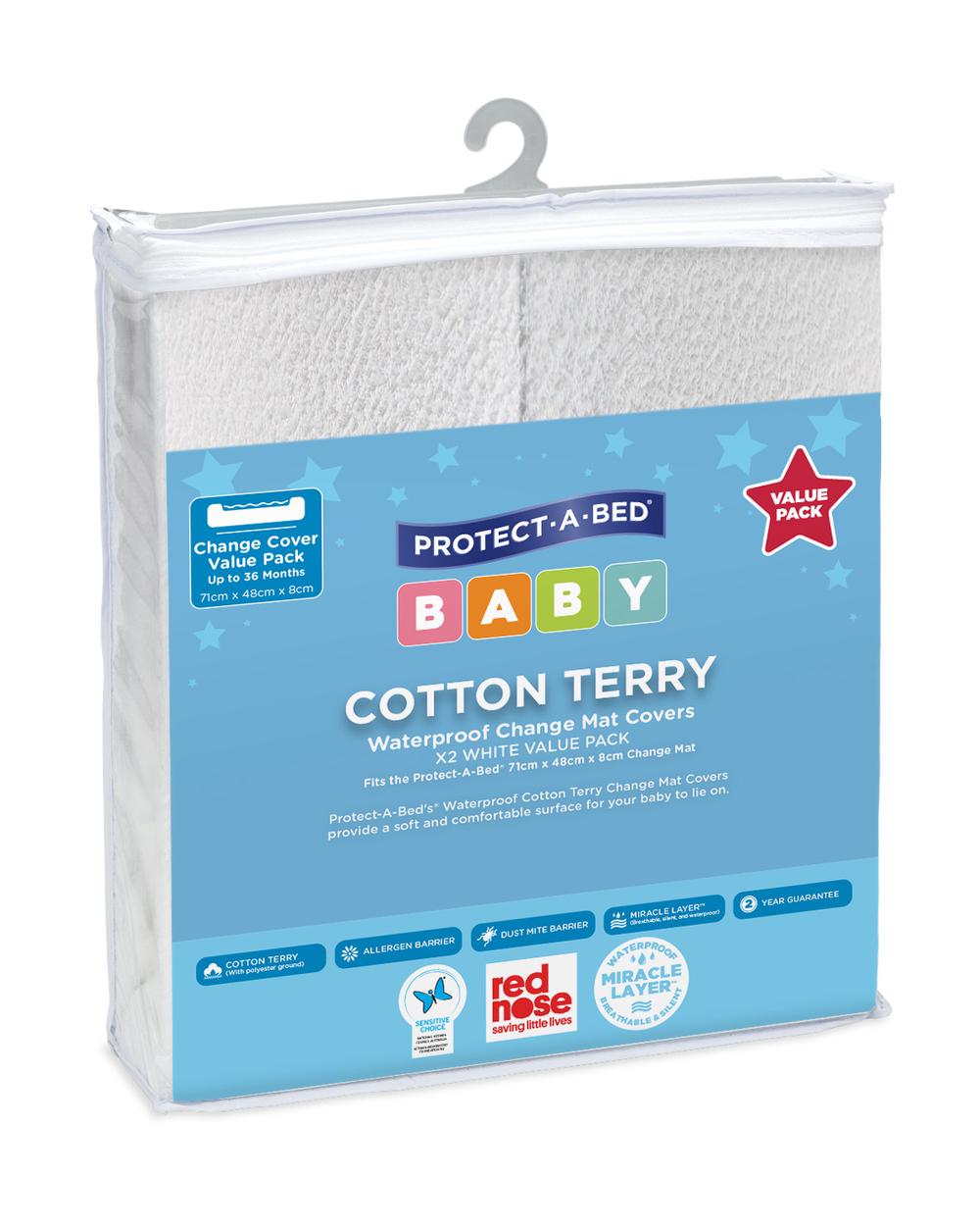 ProtectABed Cotton Terry Waterproof Change Mat Covers, Twin Pack