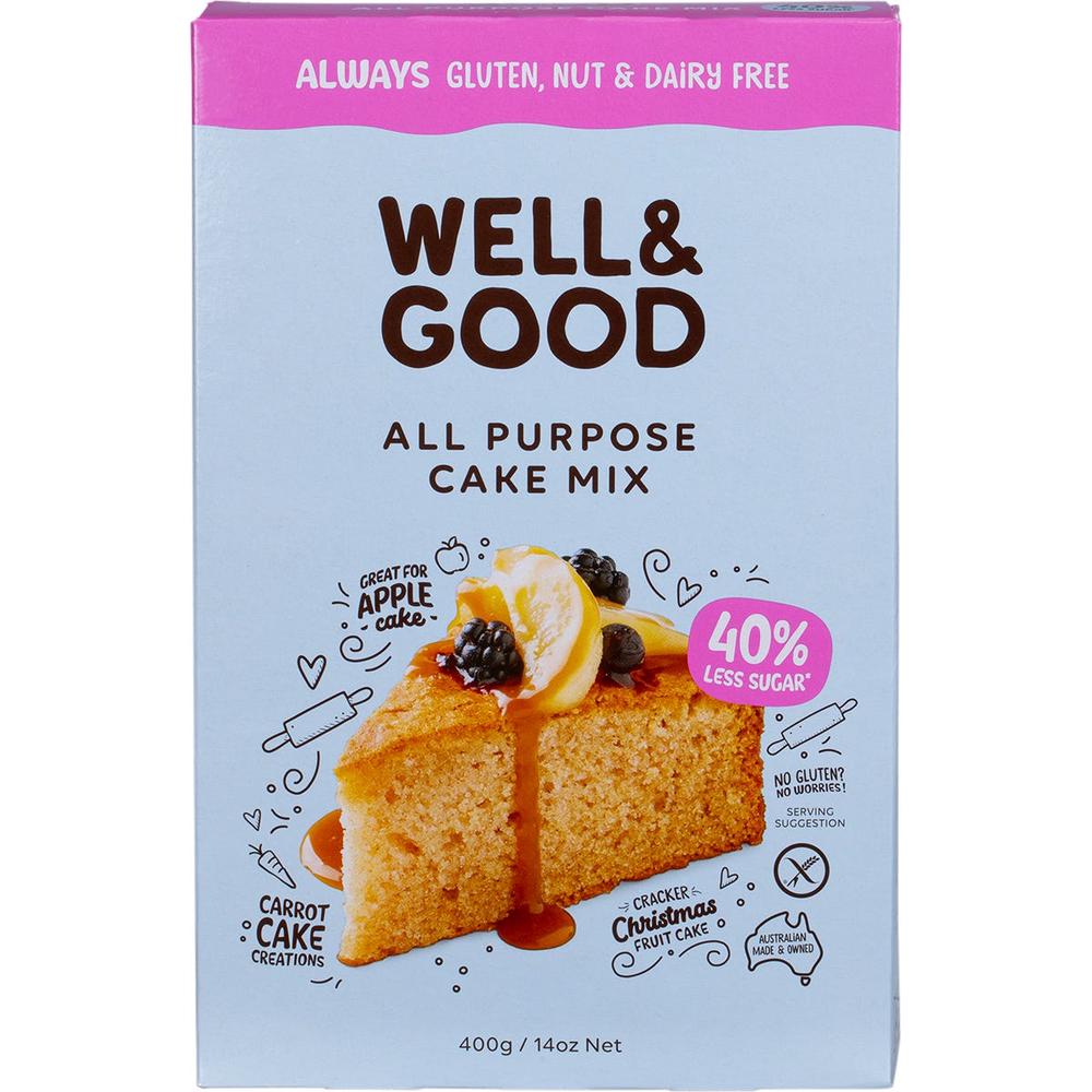 Well & Good All Purpose Cake Mix 40% Less Sugar - 400g, 9337096100255