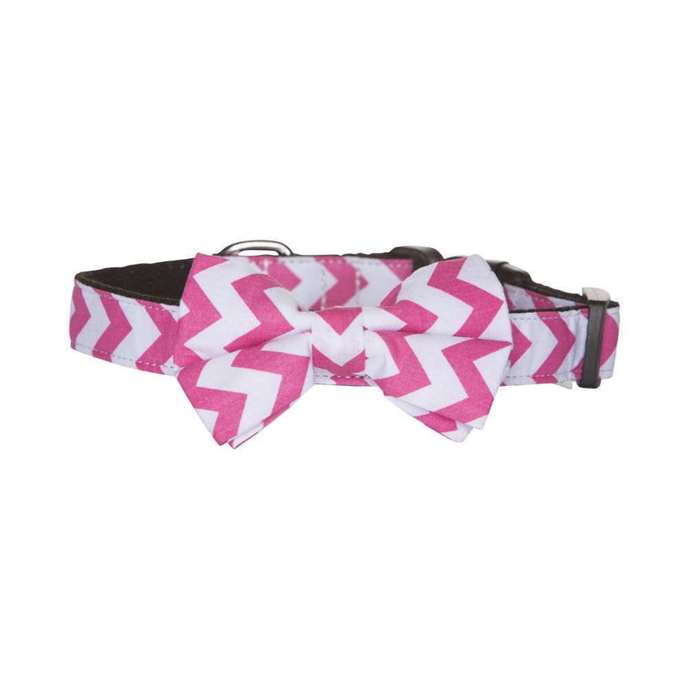 Bow Tie Dog Collar (Chevron Pink) - Small, 9337753001918