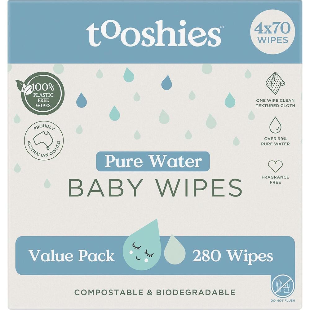 Pure Water Baby Wipes Value Pack, 4x70's, 9338608007628