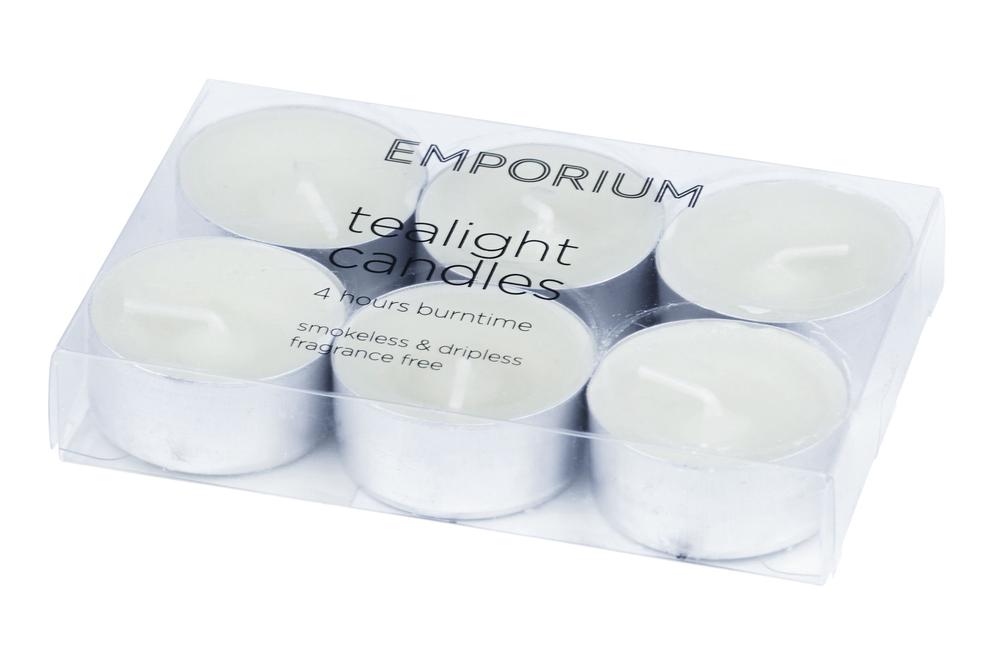 Tealight Candles, Set of 6 (White) - 4x4x1.5cm, 9341222475643