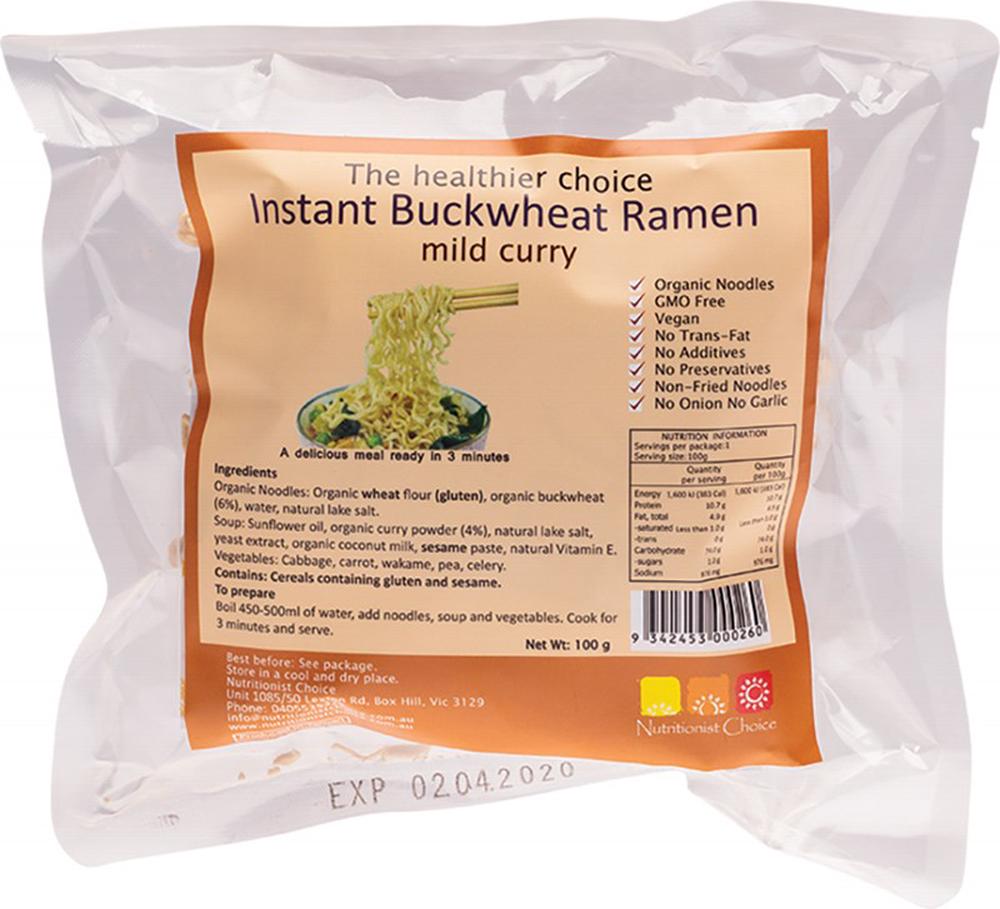 Nutritionist Choice Instant Buckwheat Ramen Mild Curry - 100g, 9342453000260