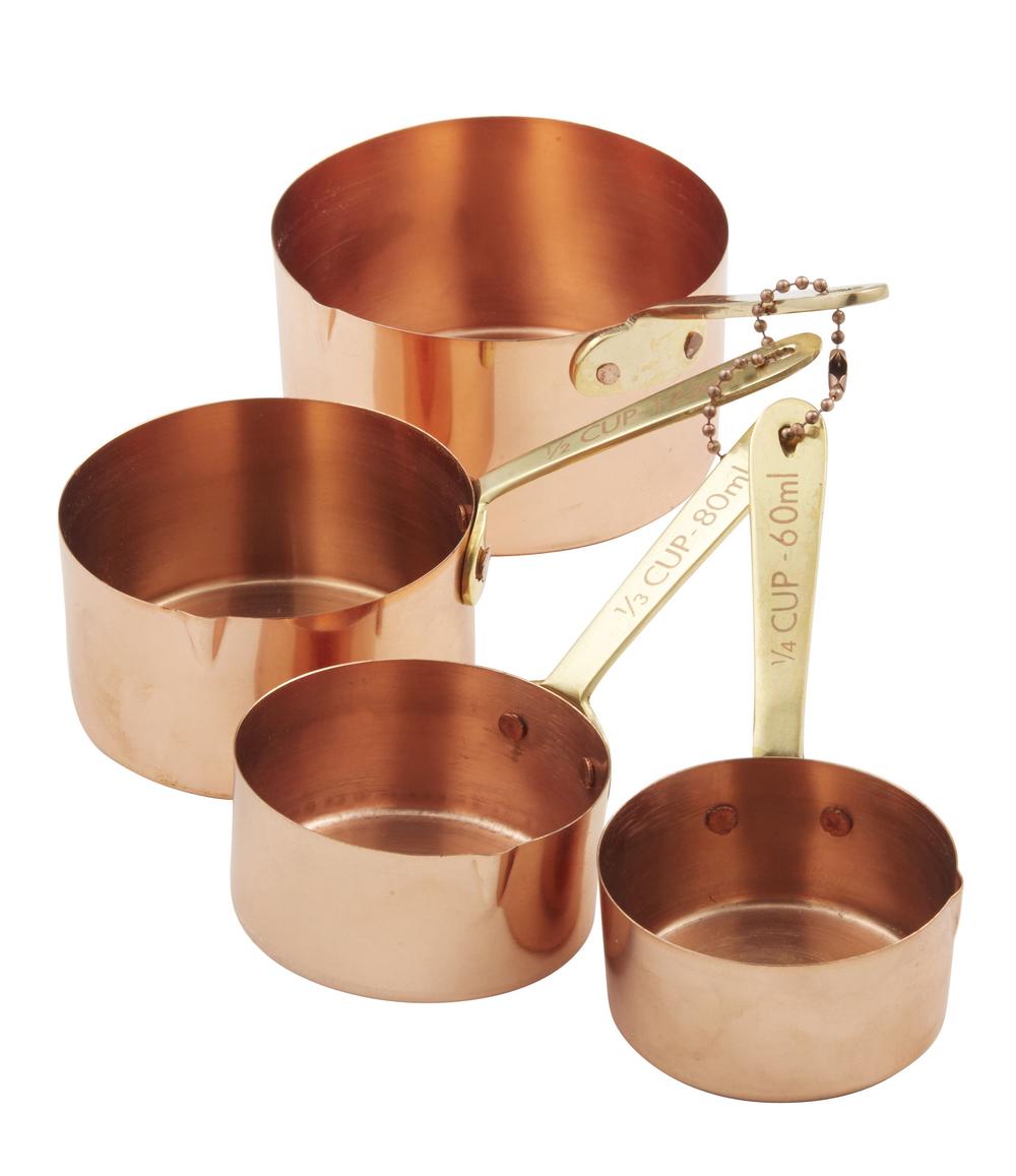 Academy Copper Plated Measuring Cups with Brass Handles, 4 Piece (Brass