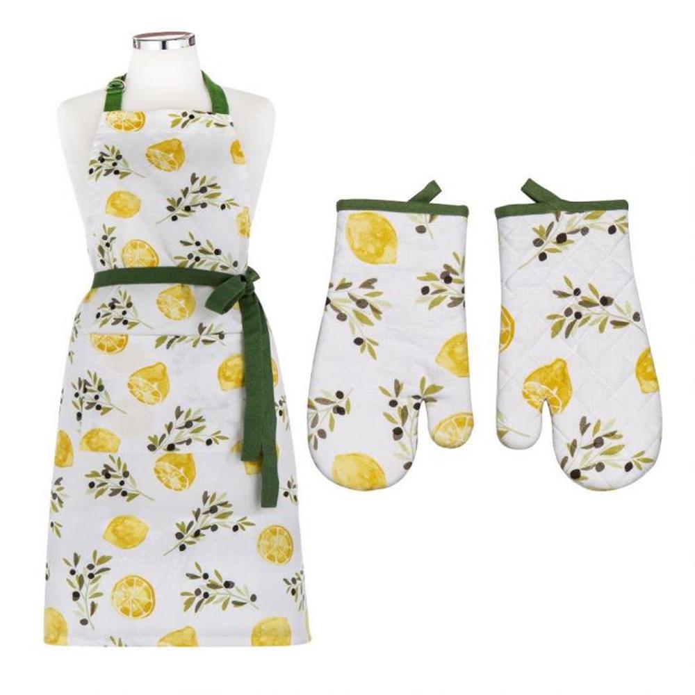 Davis & Waddell Sicily Apron & Oven Glove, Set of 2 (White/Yellow/Green