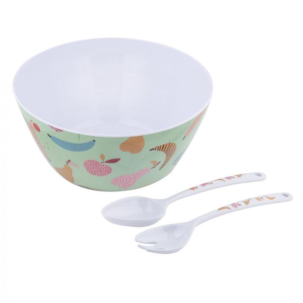 Emporium Good Times Salad bowl and Server Set, 3 Piece (Mint/Pink