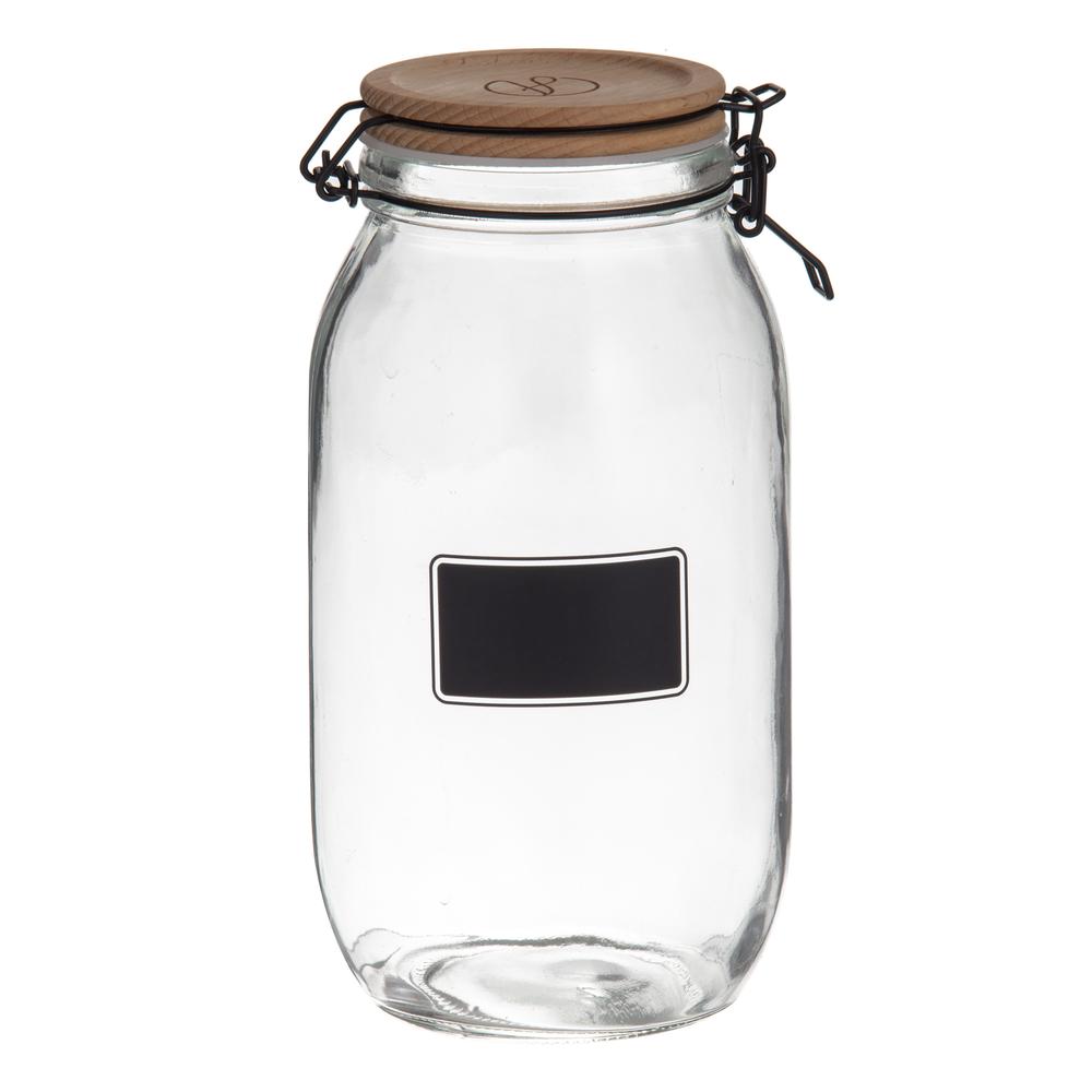 Academy Lewis Canister with Wood Lid and Chalkboard Label (Clear