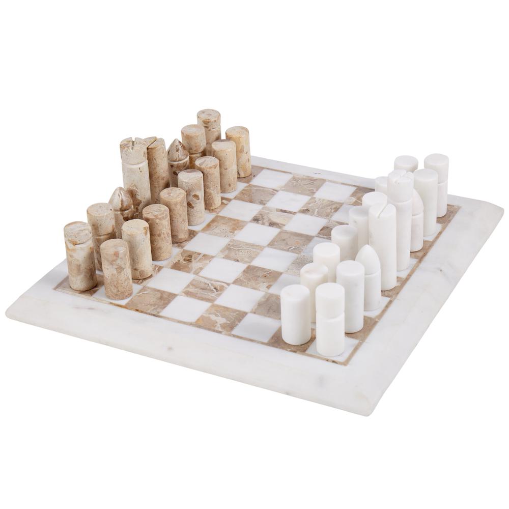 Grand Designs Marble Inlay Chess Set (White/ Brown) - 31x31x20cm, 9345869287607