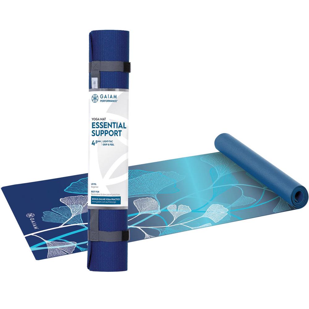 Gaiam Essential Support 4.5mm Yoga Mat (Blue Flower) - 61x173cm, 9345983004074