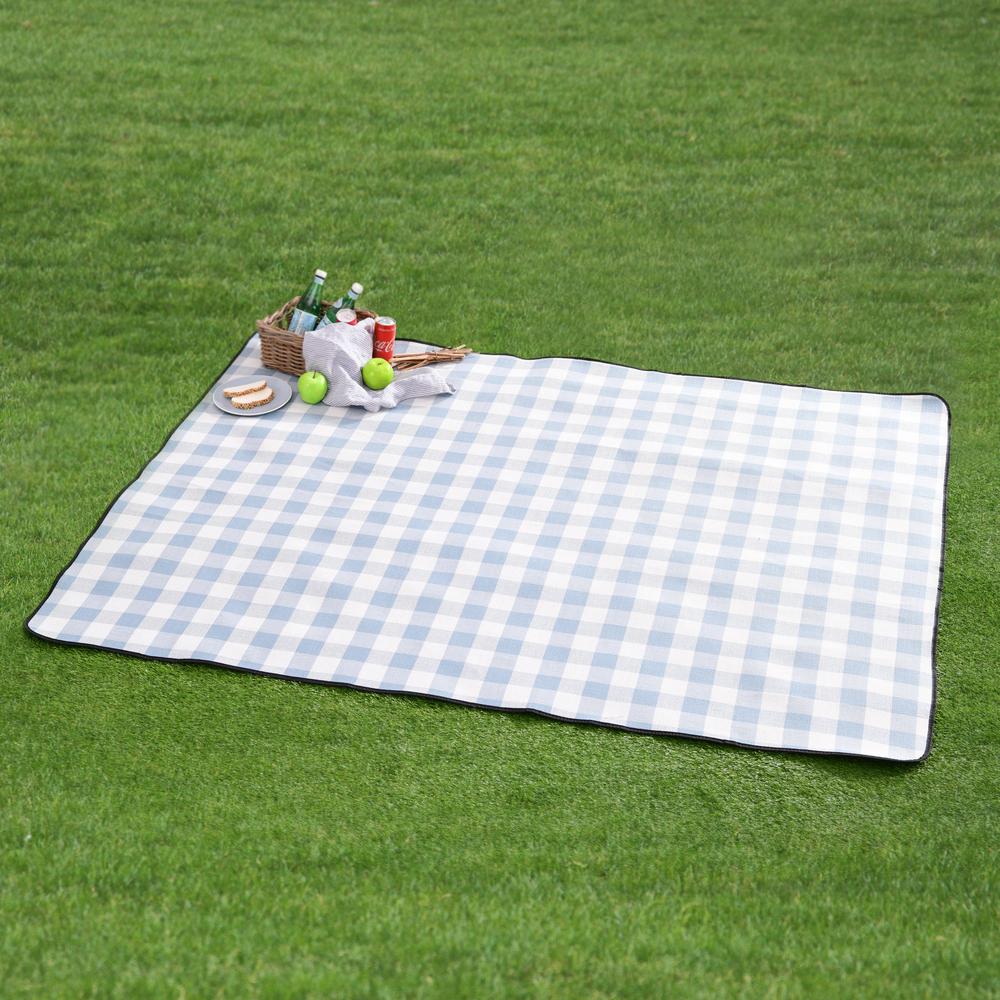 Sherwood Faux Linen Picnic Rug (Blue and White Plaid) - 200x150cm, 9347563006232