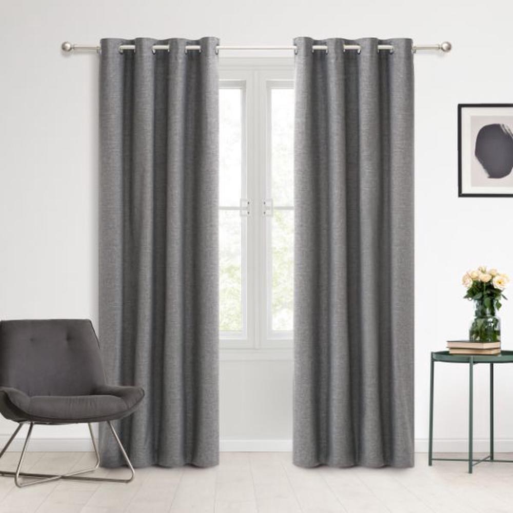 Home Faux Linen 100% Blockout Eyelet Curtains, 2 Pack (Pepper), 9347563007949