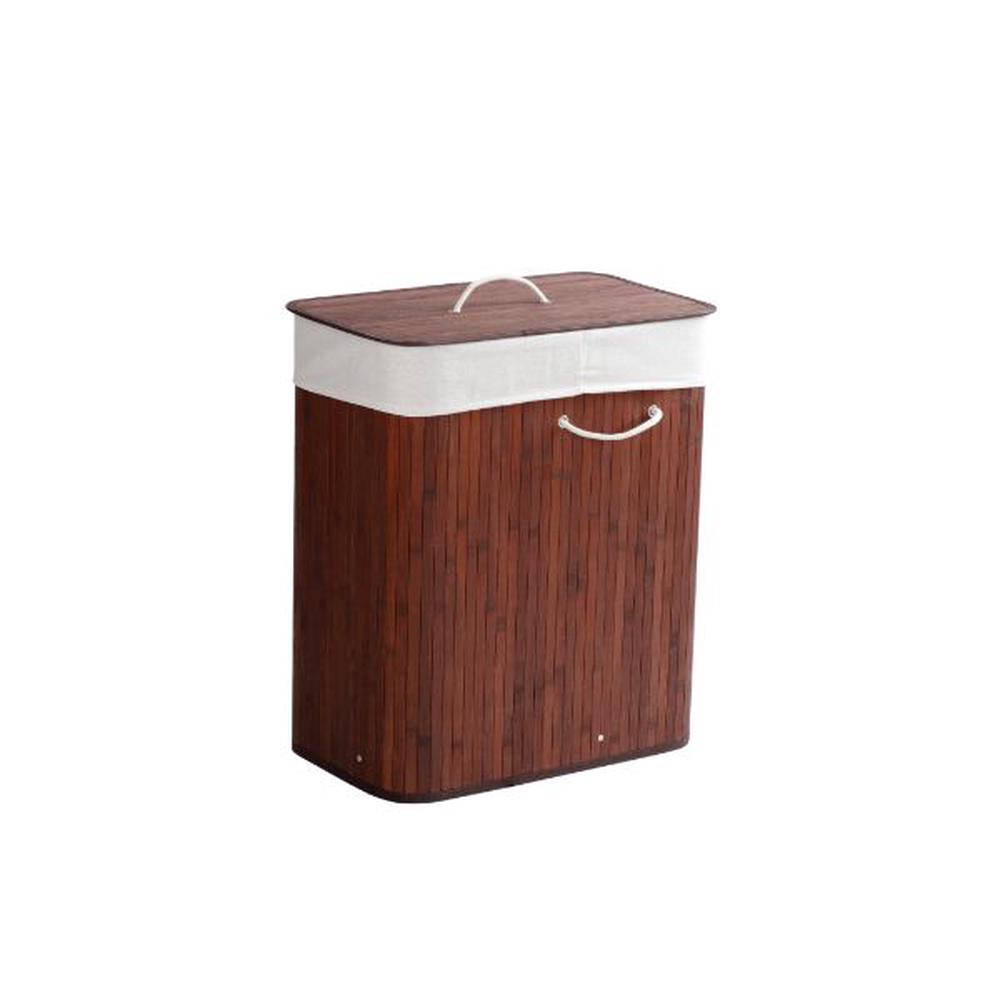 Home Folding Bamboo Laundry Basket, 2 Section Sorter (Brown) - Rectangular, 9347563008090