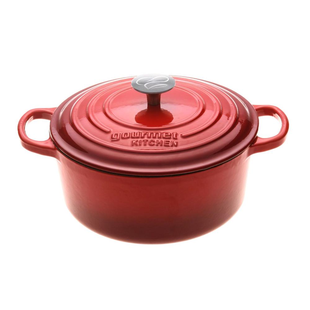 Gourmet Kitchen Cast Iron Casserole (Black Cherry Red) - 24cm, 9347563009356