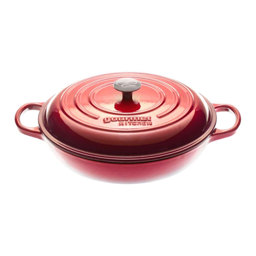 Cast Iron Shallow Casserole (Black Cherry Red), 9347563009394