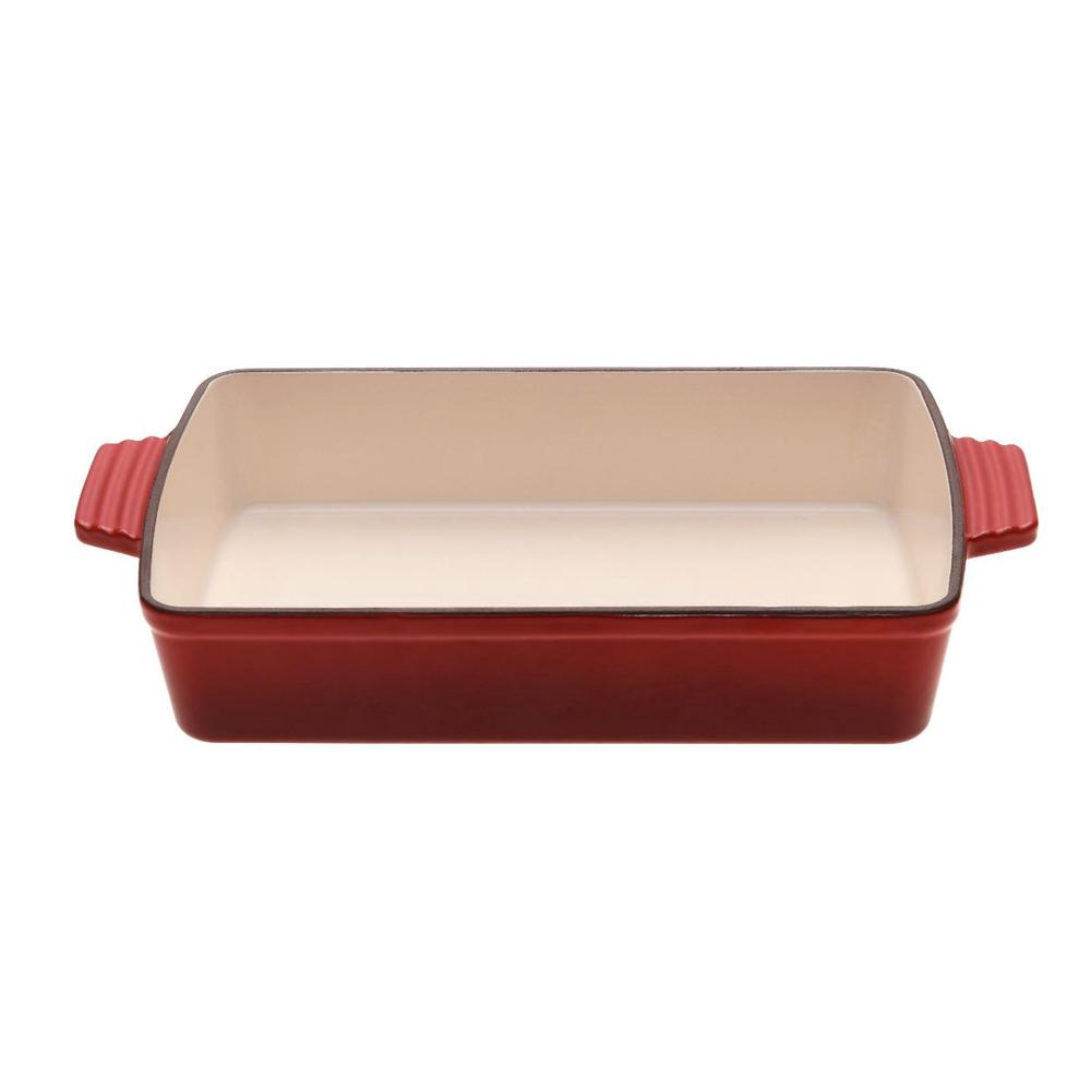 Gourmet Kitchen Cast Iron Rectangular Baking Pan (Black Cherry Red) - 33cm, 9347563009455