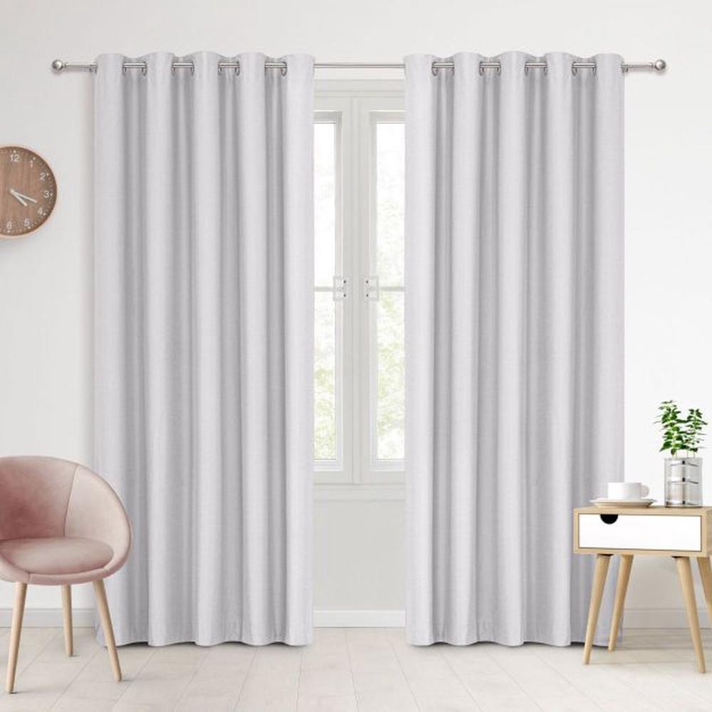 Faux Linen 100% Blockout Eyelet Curtain, Twin Pack (Grey), 9347563009899