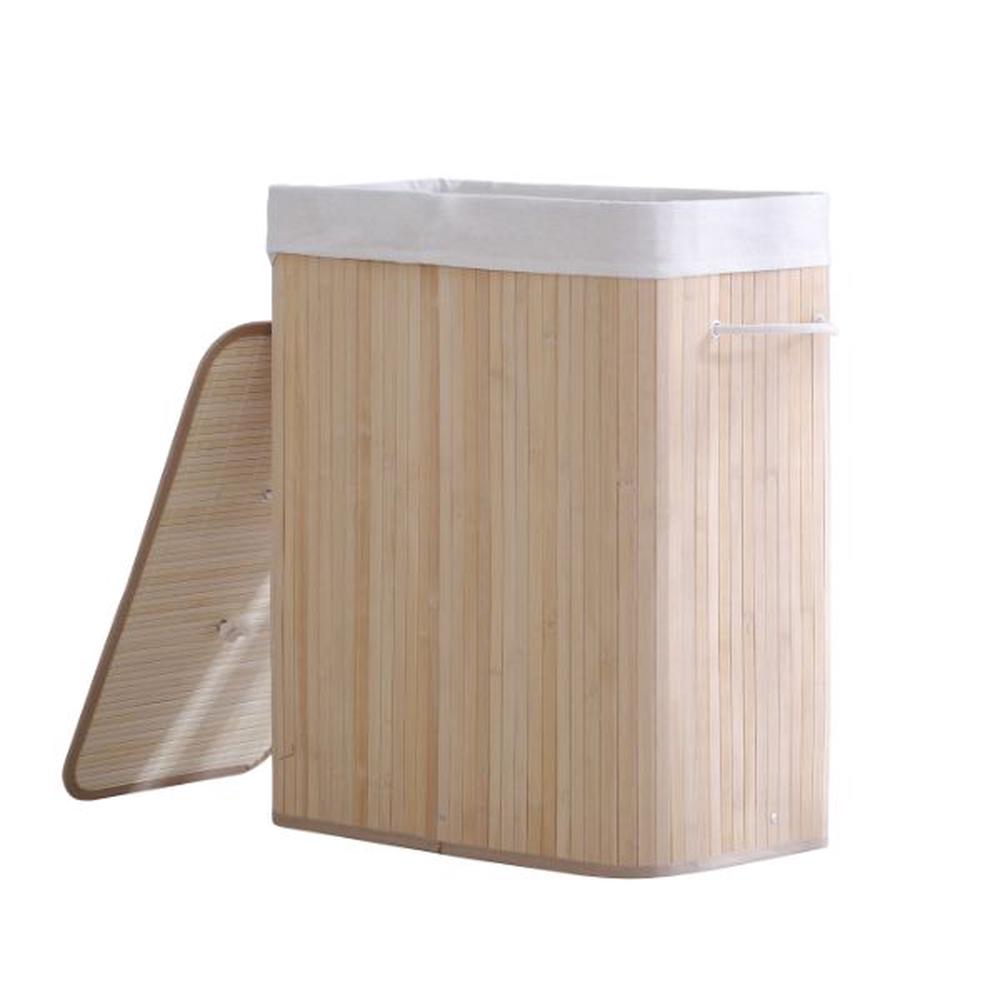 Home Rectangular Foldable Bamboo Laundry Hamper, 2 Sided (Natural Brown) - Extra Large, 9347563010130