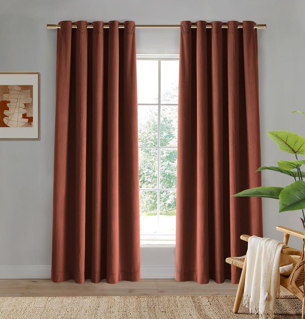 Byron Matte Velvet Curtains, Twin Pack (Rust), 9347563011427