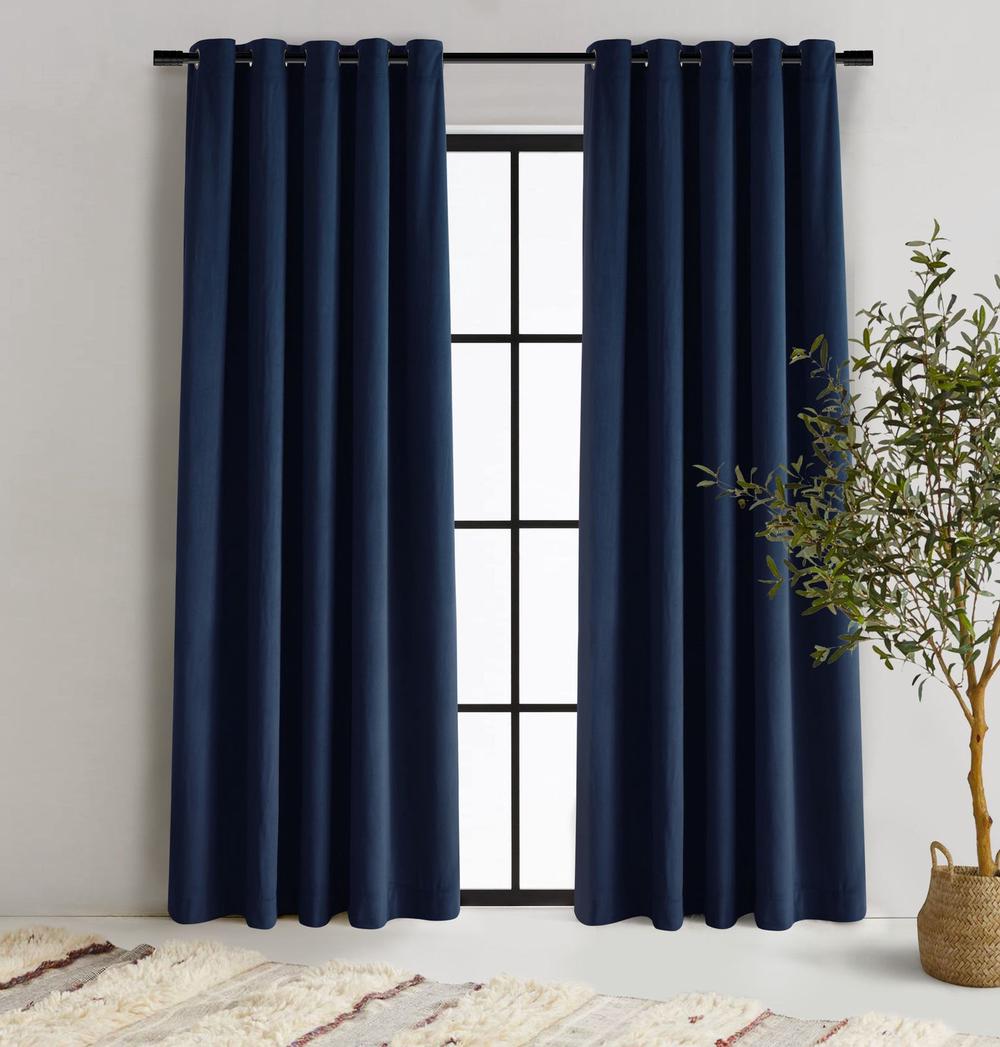 Cadence & Co Byron Matte Velvet Curtains, Twin Pack (Navy Blue) - 90x223cm, 9347563011571