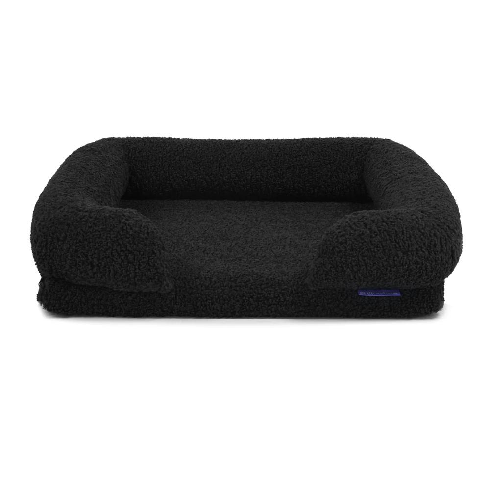 Charlie's Pet Boucle Style Teddy Fleece Memory Foam Sofa Dog Bed with Bolster (Charcoal) - Medium, 9347563011755