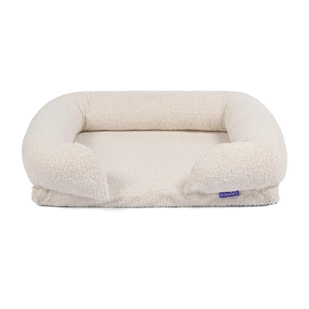 Charlie's Pet Teddy Fleece Memory Foam Sofa Dog Bed with Bolster (Cream) - Medium, 9347563011786