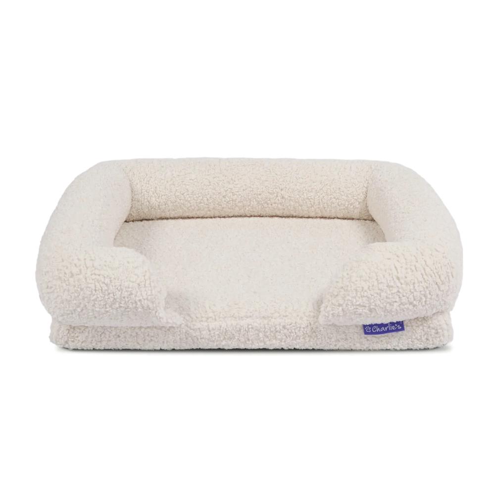 Charlie's Pet Boucle Style Teddy Fleece Memory Foam Sofa Dog Bed with Bolster (Charcoal) - Large, 9347563011793