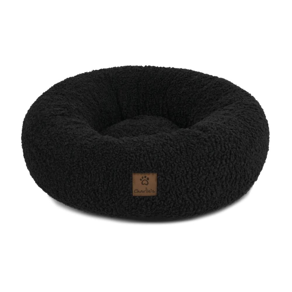 Charlie's Pet Boucle Style Teddy Fleece Round Donut Dog Bed (Charcoal) - Medium, 9347563011847