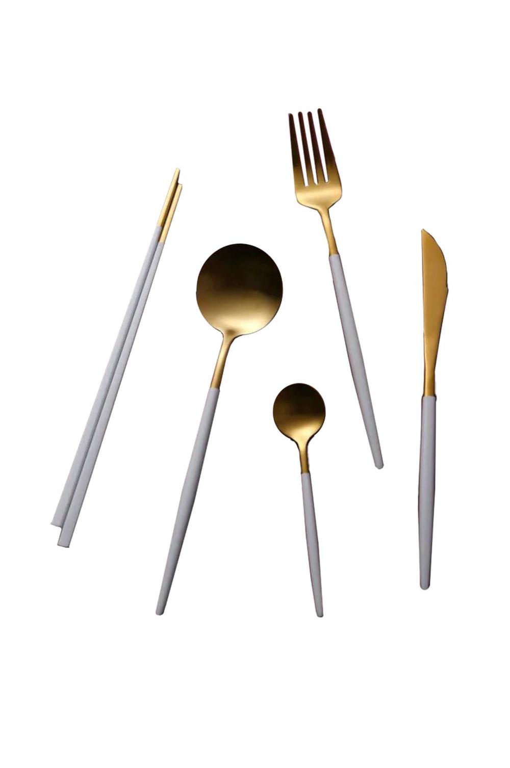 Cadence & Co. Hemingway Matte Cutlery and Chopstick Set, 30 Piece (White/Gold) by Cadence & Co. - ISBN: 9347563011977