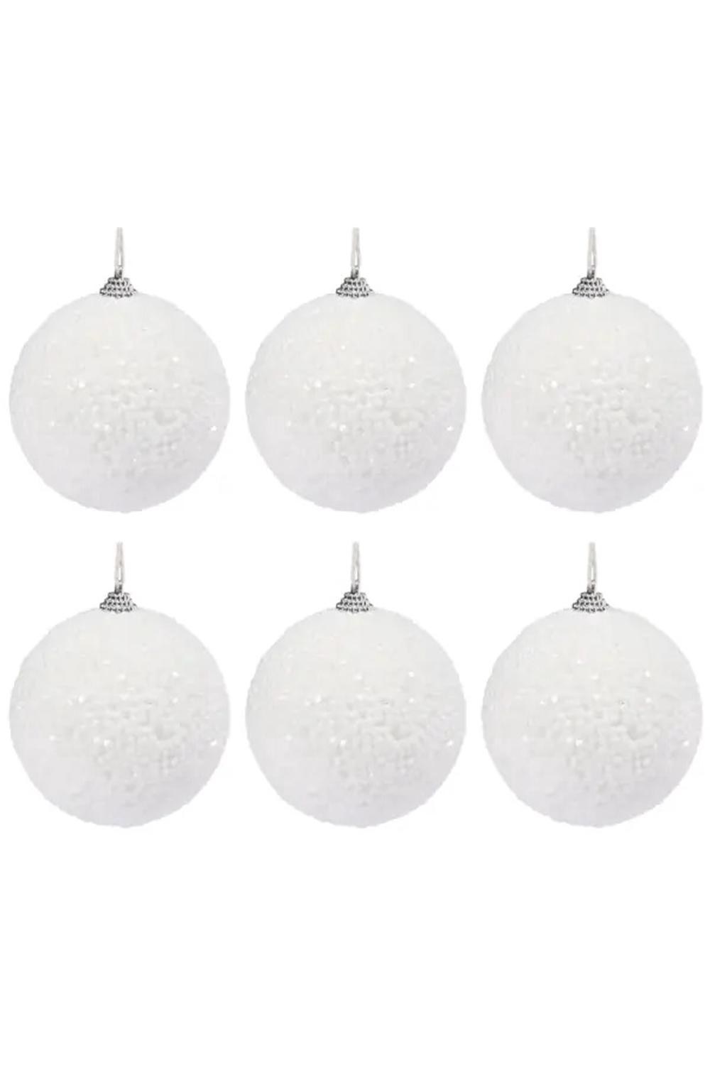 Sherwood Sugar-Coat Effect Christmas Baubles, Pack of 6 (White), 9347563012936
