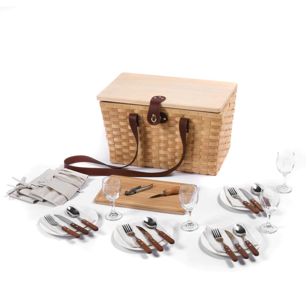 Vibes Barossa 4 Person Natural Wicker Picnic Basket Set (Peach), 9347563012981