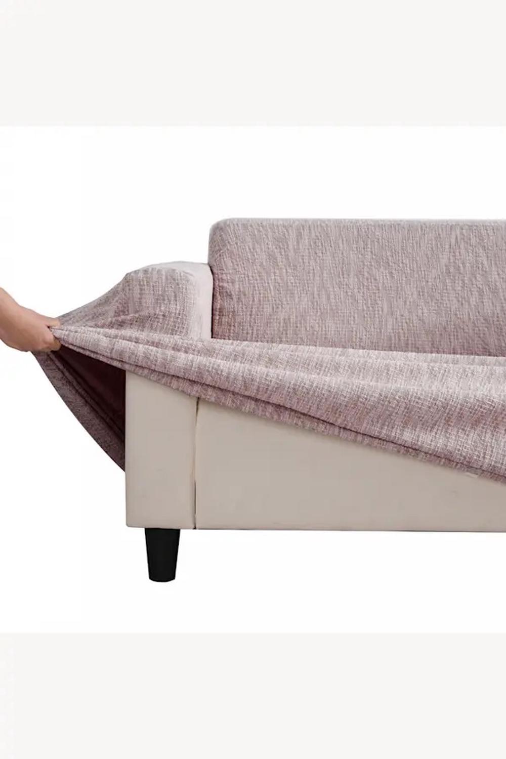 Faux Linen Stretch Fit 3 Seater Chair Cover (Rose), 9347563020405
