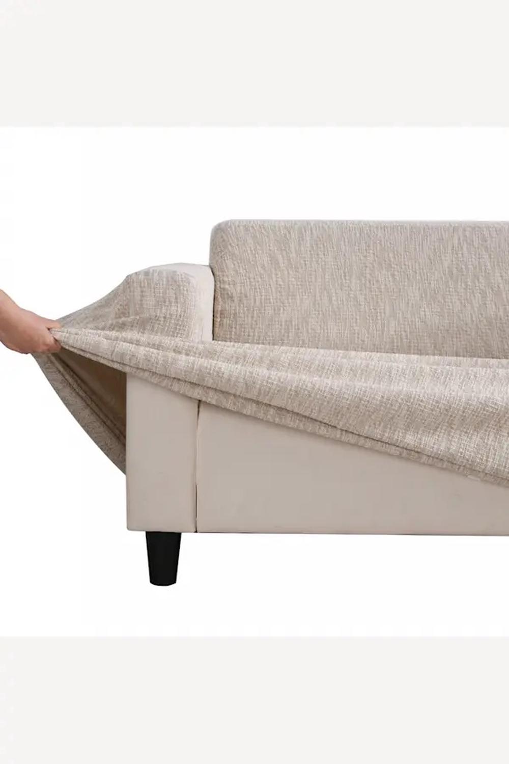 Faux Linen Stretch Fit 3 Seater Chair Cover (Natural), 9347563020436