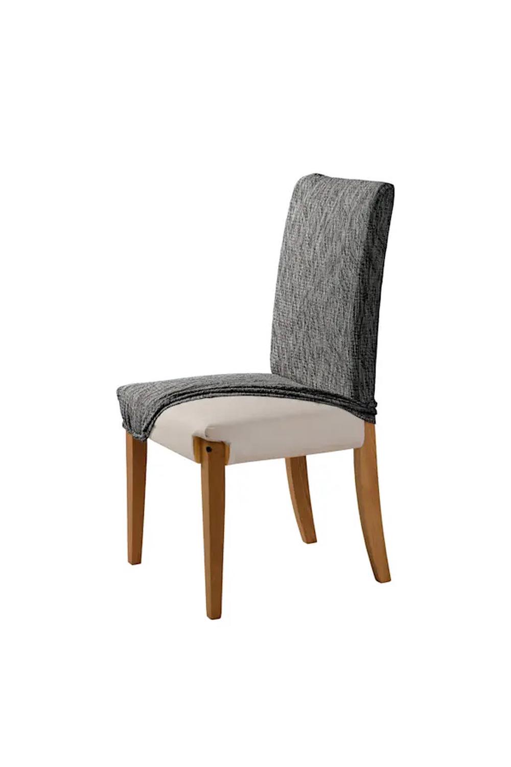 Faux Linen Stretch Fit Chair Cover (Black), 9347563020443
