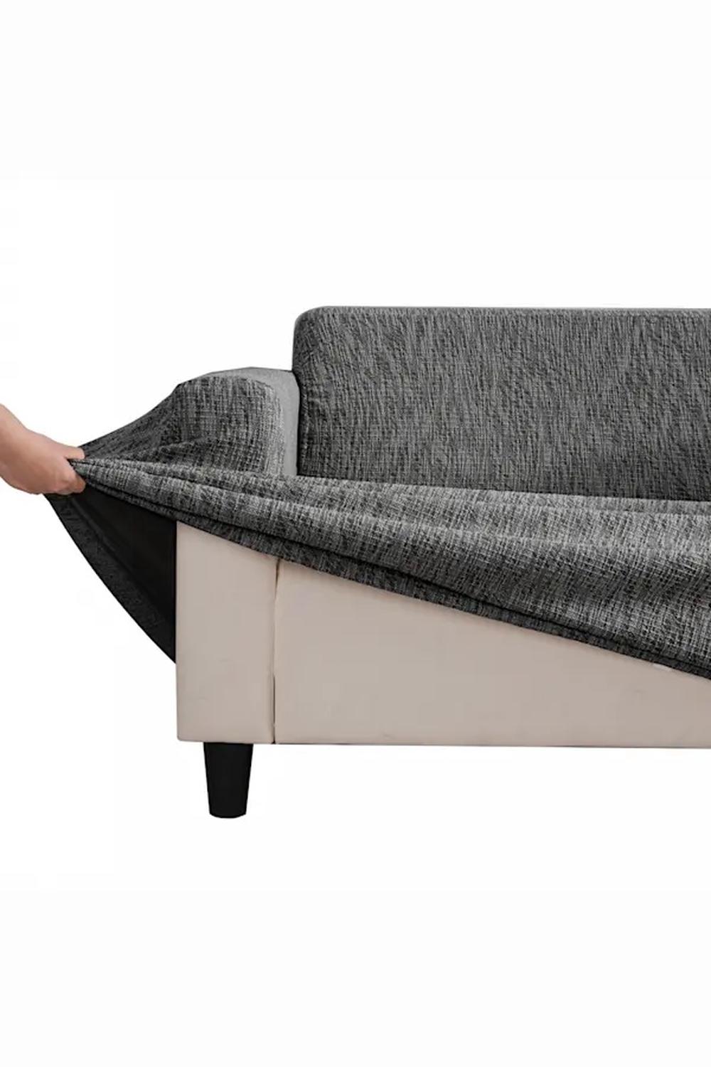 Faux Linen Stretch Fit 2 Seater Chair Cover (Black), 9347563020450