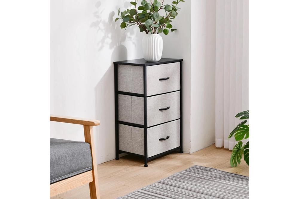 Sherwood Luna 3-Drawer Fabric Home Dresser (Grey), 9347563021150