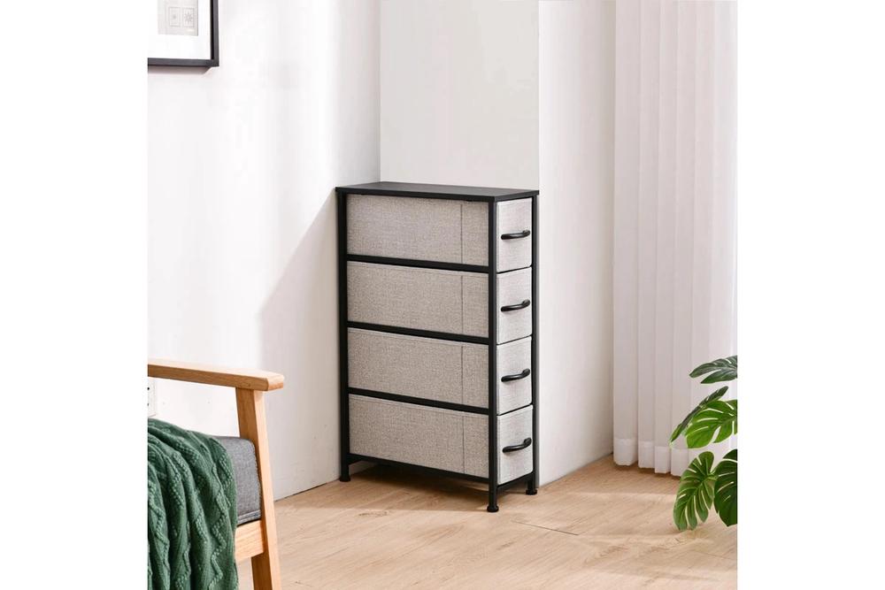 Sherwood Luna 4-Drawer Fabric Tallboy (Grey), 9347563021167