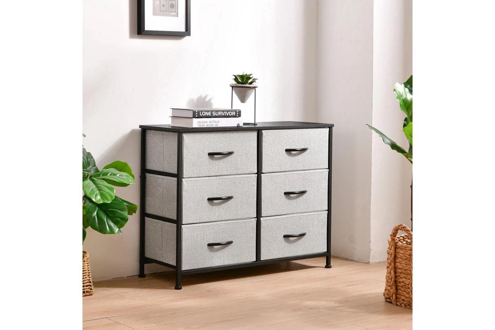 Sherwood Luna 6-Drawer Fabric Home Storage Dresser (Grey), 9347563021181