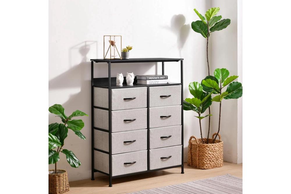 Sherwood Luna 8-Drawer Fabric Home Storage Dresser With Shelf (Grey), 9347563021204
