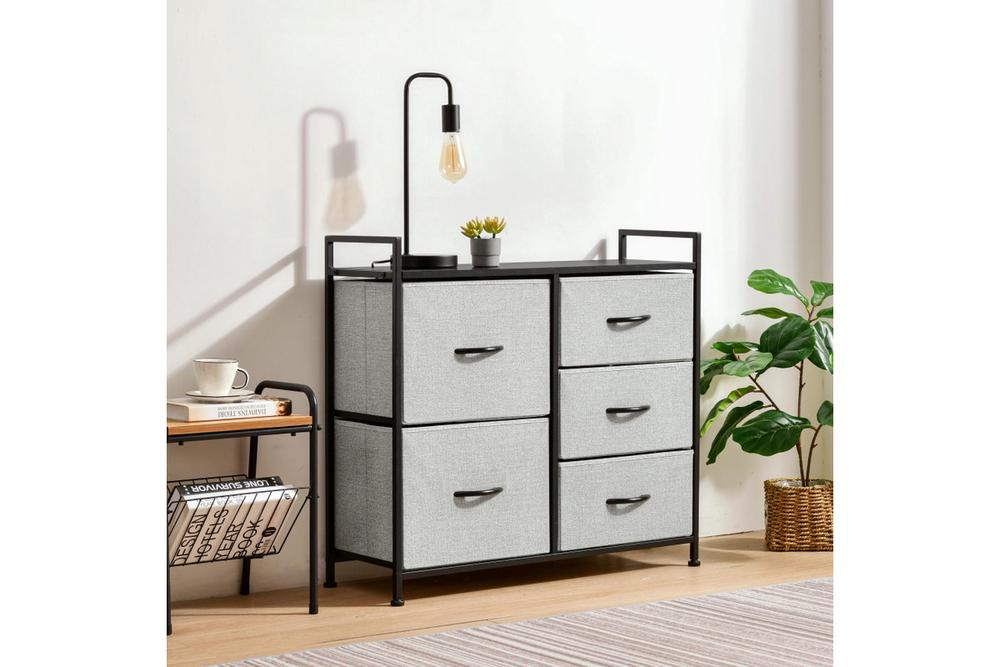 Sherwood Luna 5 Drawer Fabric Home Storage Dresser (Grey), 9347563021211
