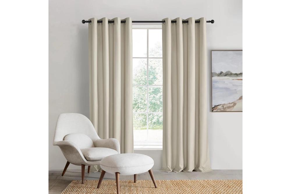 Sherwood Home Orlando Blockout Eyelet Curtain Pair (Sand) - 140x223cm, 9347563021440