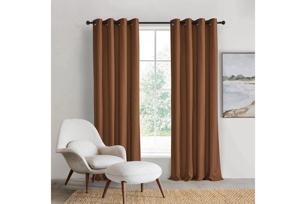 Sherwood Home Orlando Blockout Eyelet Curtain Pair (Rust) - 225x223cm, 9347563021501