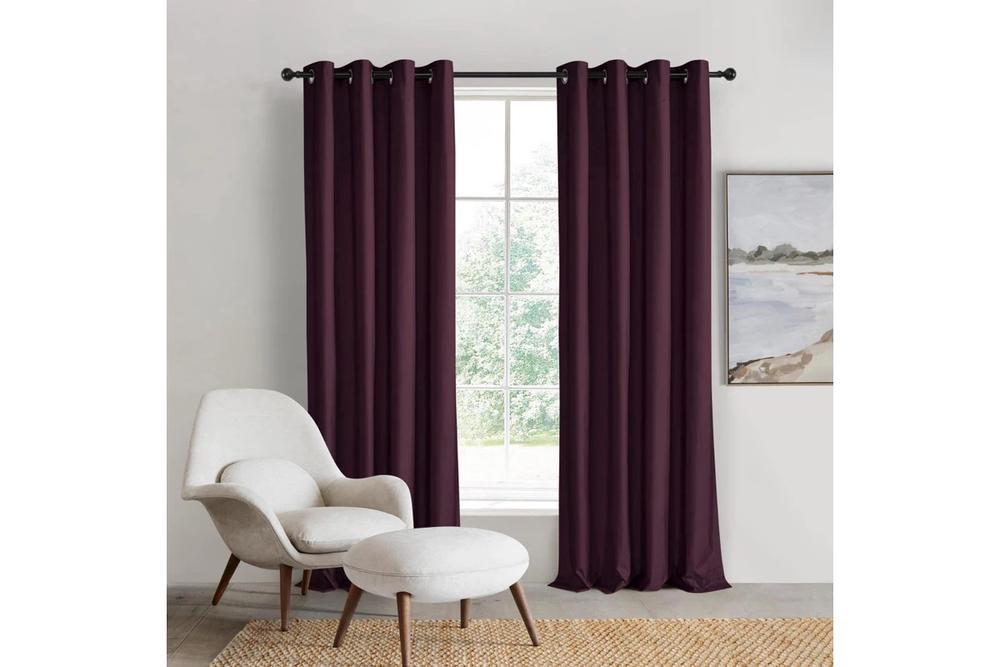 Sherwood Home Orlando Blockout Eyelet Curtain Pair (Plum) - 225x223cm, 9347563021587