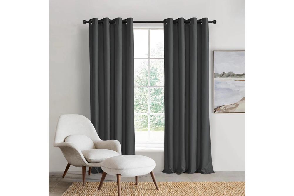 Sherwood Home Orlando Blockout Eyelet Curtain Pair (Charcoal) - 90x223cm, 9347563021631
